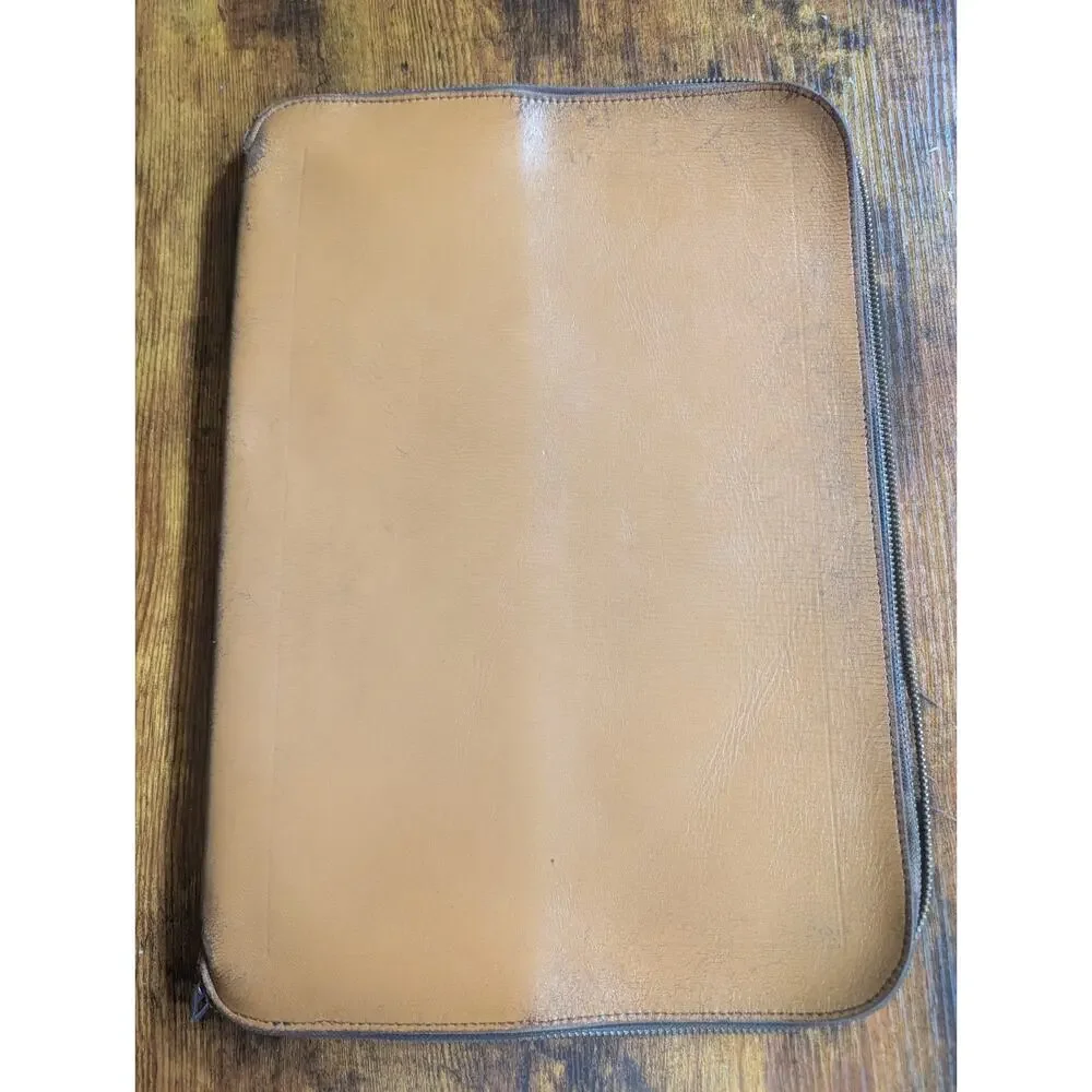 Vintage Renwick Tan Brown Leather Zip Around Portfolio Document Case USA READ